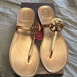 TORY BURCH ROSE GOLD THONG JELLIE SANDALS